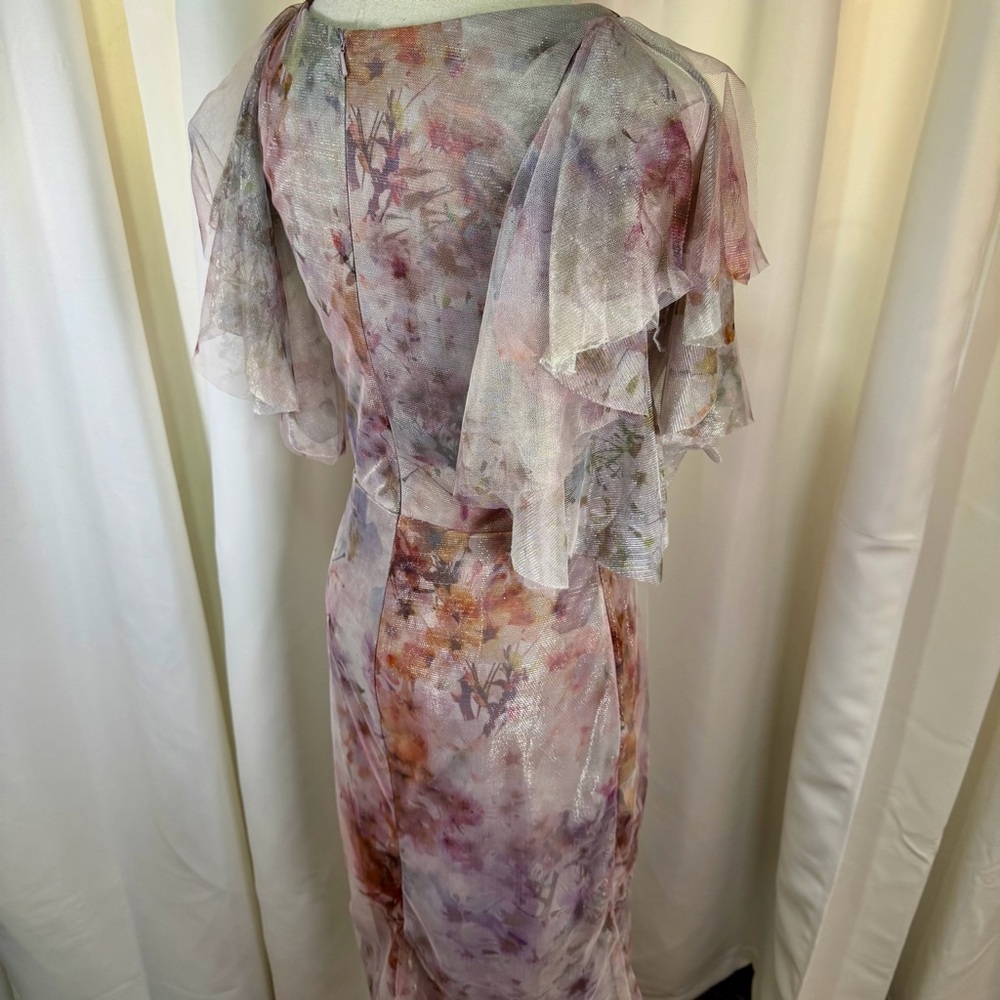 NWT Rene Ruiz Collection ‘Flutter Sleeve Tulle Cocktail Dress’ in Purple Floral - Picture 14 of 16